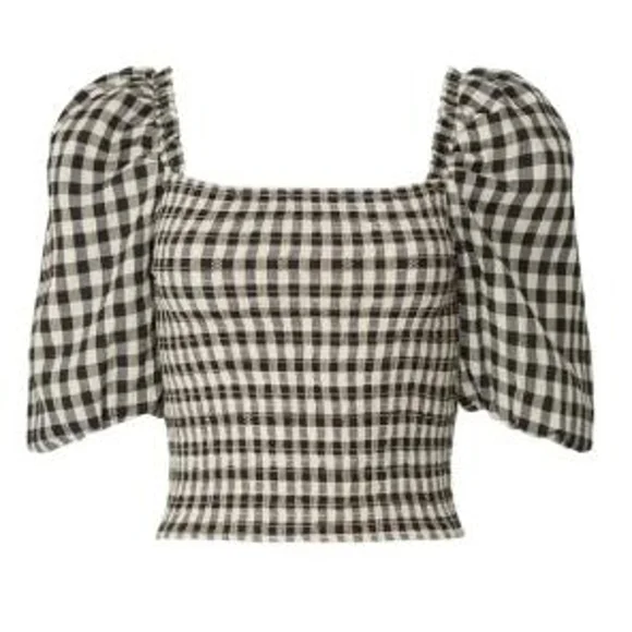 BB DAKOTA Black and White Checkered Women's Top - Picture 5 of 5